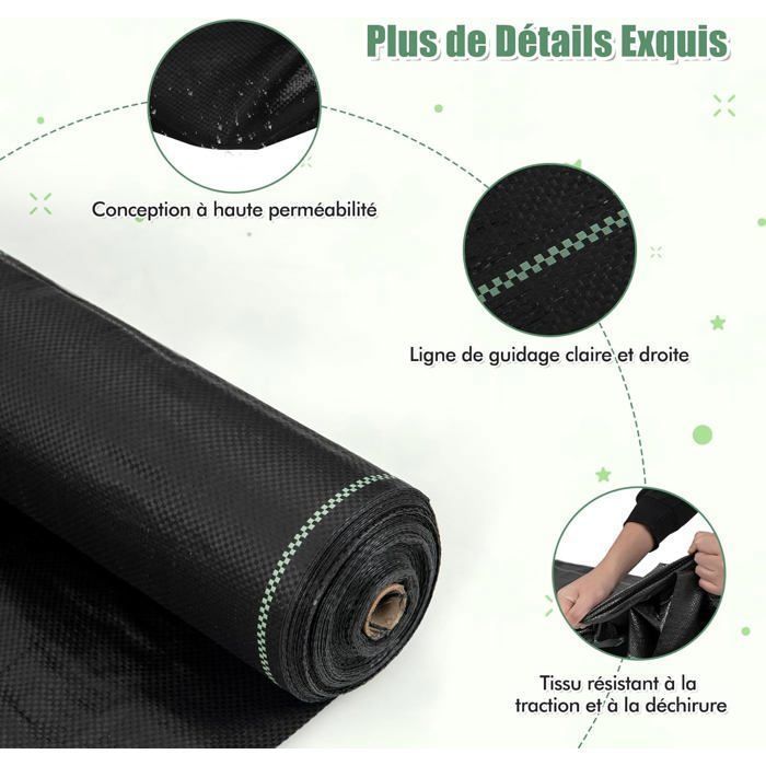 Malla antihierbas COSTWAY 25 m x 2 m - Control de malezas - Tejido resistente a los rayos UV de 100 g/m² - Con línea guía clara y recta - Negro