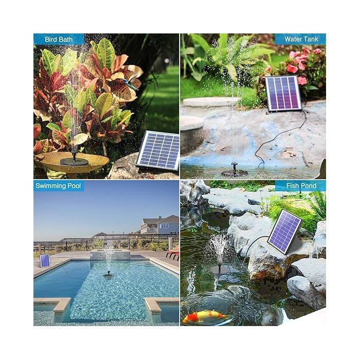 Fontaine Solaire 6,5 W Batterie 1500 mAh Pompe Solaire Bassin Améliorée avec 6 Styles de Fontaines pour Les Jardins, Bains