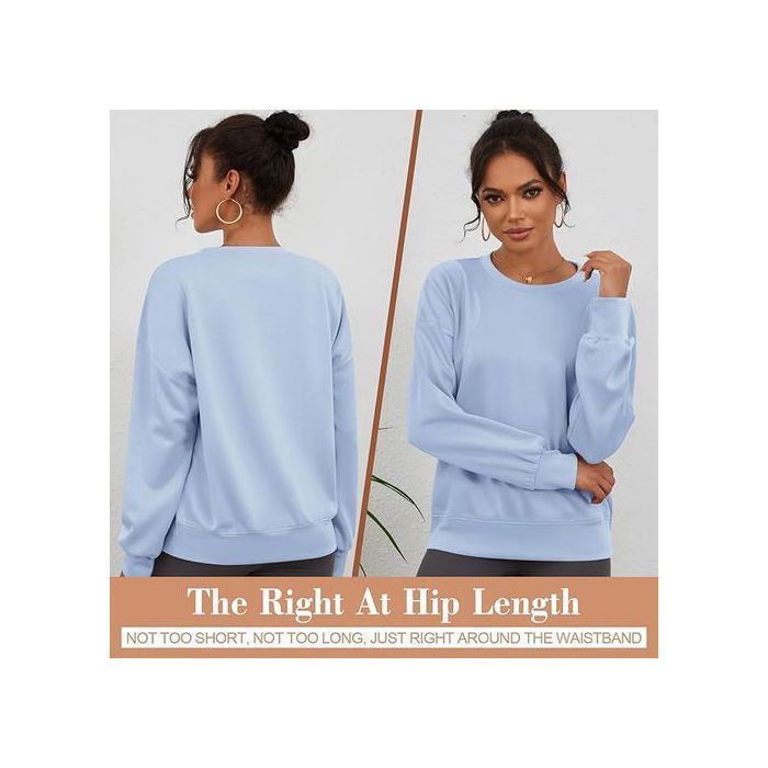 Sweat-shirt Oversize Femme à Manches Longues Sportif Court Bleu L Pull Décontracté Col Rond et Épaules Tombantes Doux et Respirant