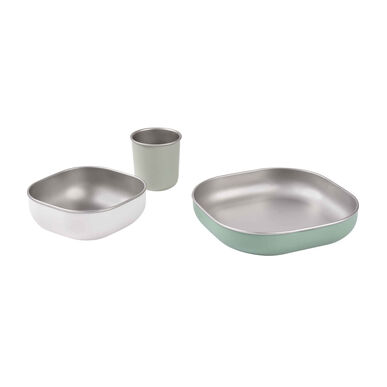 Béaba matsett i rustfritt stål, 4M, salviegrønn, pakke, babyservise, 1 stk. 1 stk.