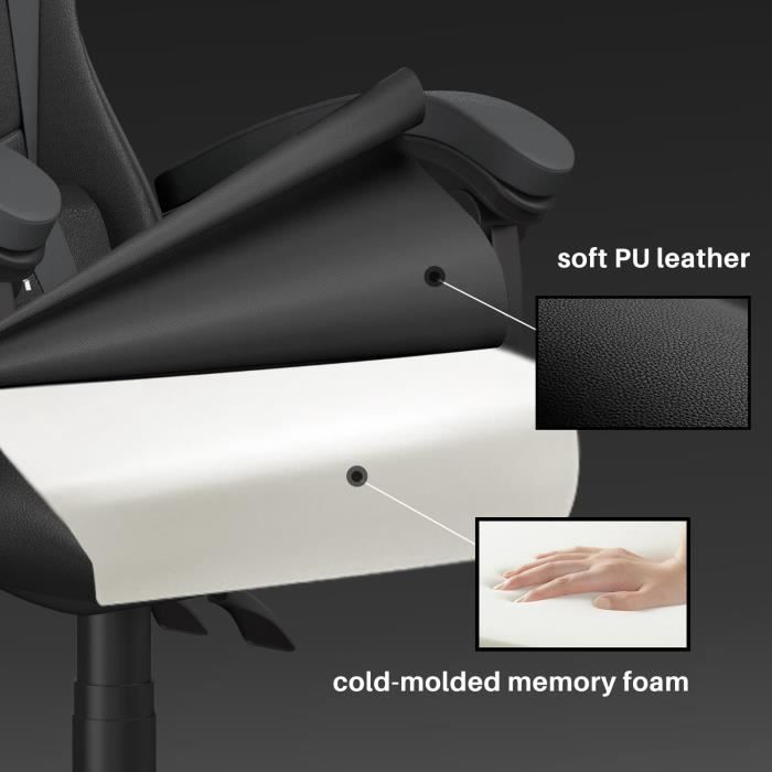 Sedia da gaming, sedia da ufficio ergonomica, sedia da gaming girevole, con cuscino e schienale, braccioli regolabili, nero e grigio