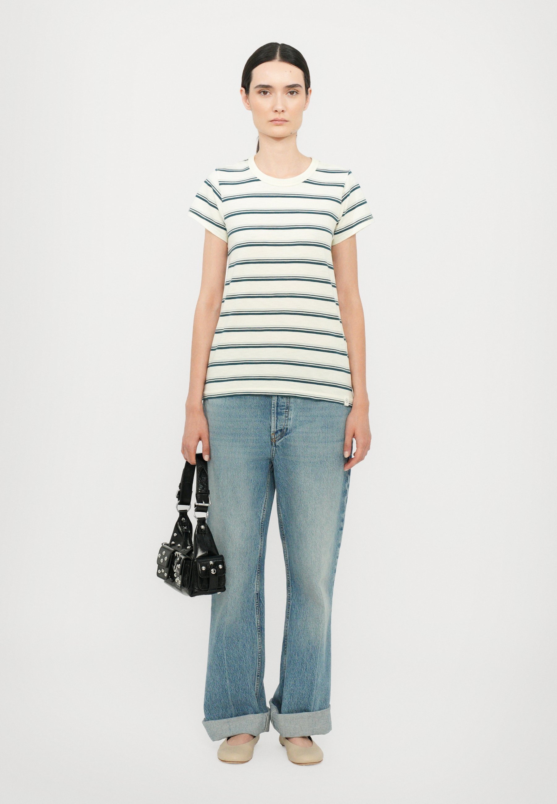 rag & bone THE SLUB STRIPE TEE - T-shirt met print - wit