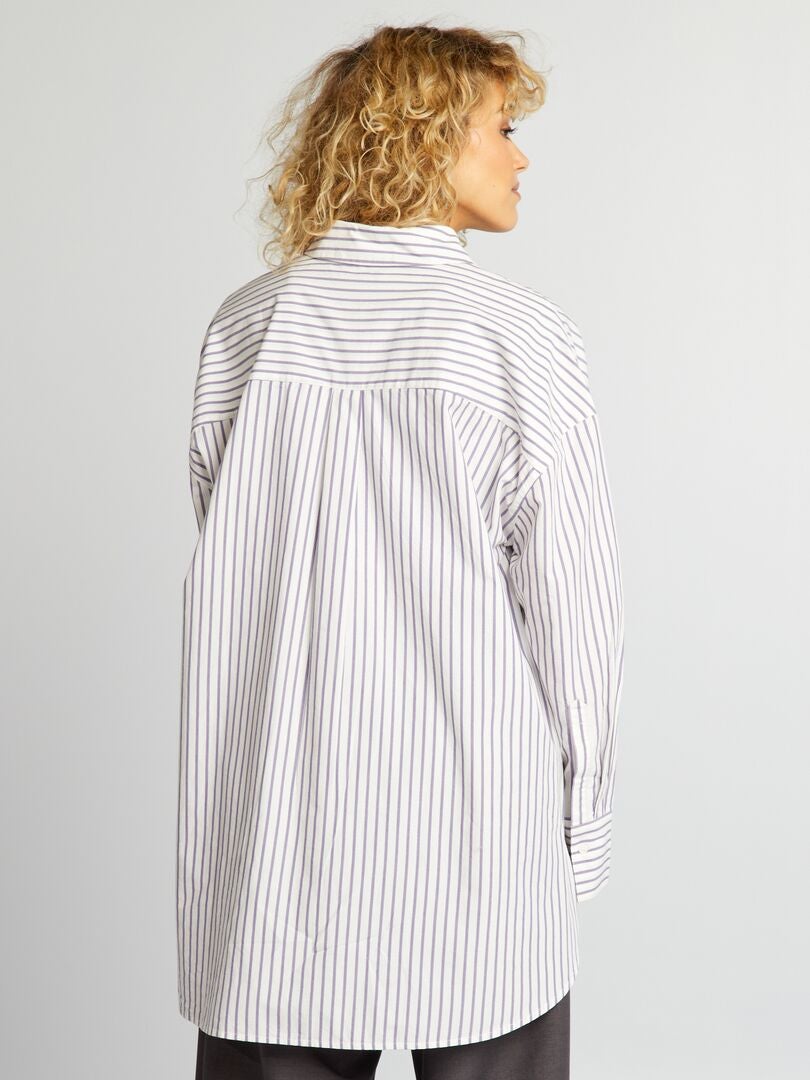 Oversized gestreept lang shirt - WIT