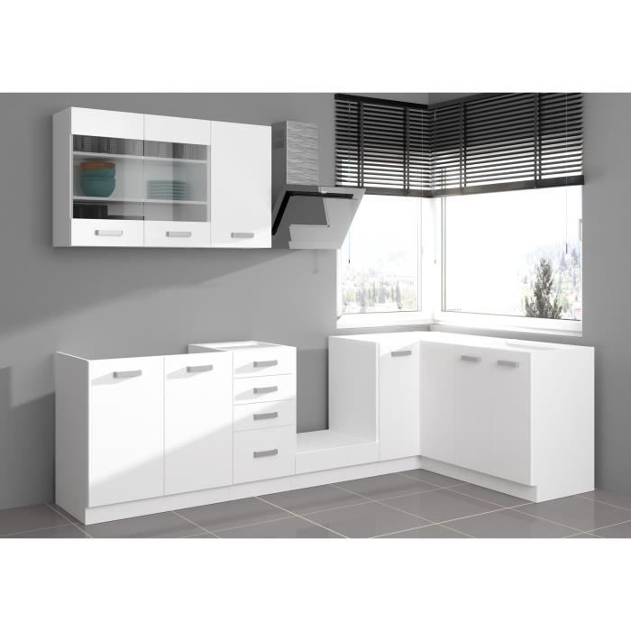 Cucina angolare completa ATLAS con 8 elementi (reversibile destra/sinistra) - Finitura bianca - L270 cm - Piano di lavoro non incluso