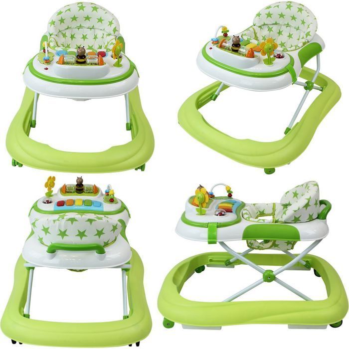In hoogte verstelbare, opvouwbare, muzikale loopwagen voor baby's - Groen - Monsieur Bébé