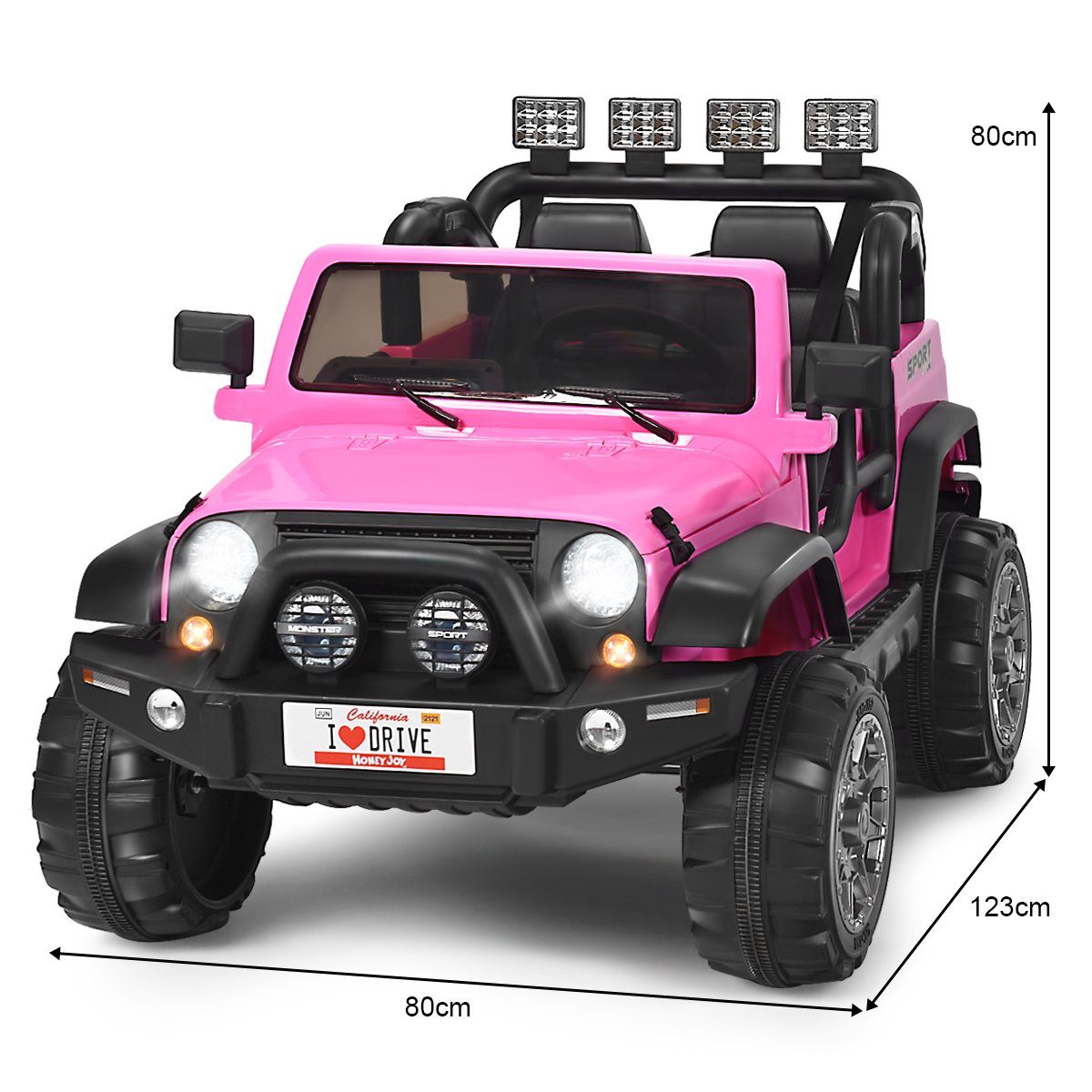 Elektrische Jeep met 2 zitplaatsen en 3 versnellingen, roze