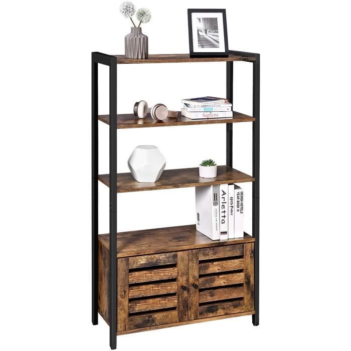 Libreria VASAGLE, mobile contenitore, stile industriale, con 3 ripiani e 2 ante a battente, 70 x 30 x 121,5 cm, LSC75BX