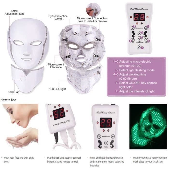 Mascarilla facial de terapia de luz LED YYV, 7 colores, mascarilla facial de belleza fotónica para hidratar, reafirmar y combatir el envejecimiento.