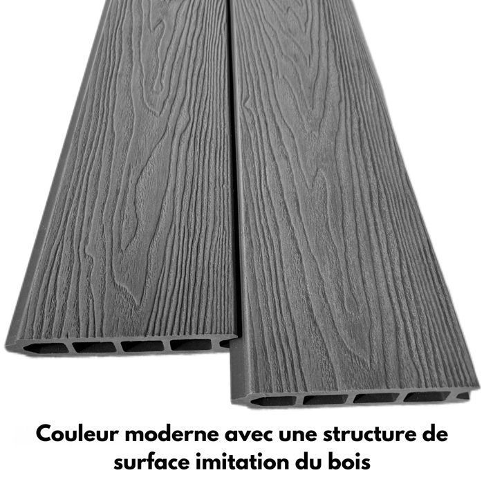 Ensemble clôture, Lames pleines, Kit complet, 1,80 m x 1,80 m, Ep =21 mm, Ash grey
