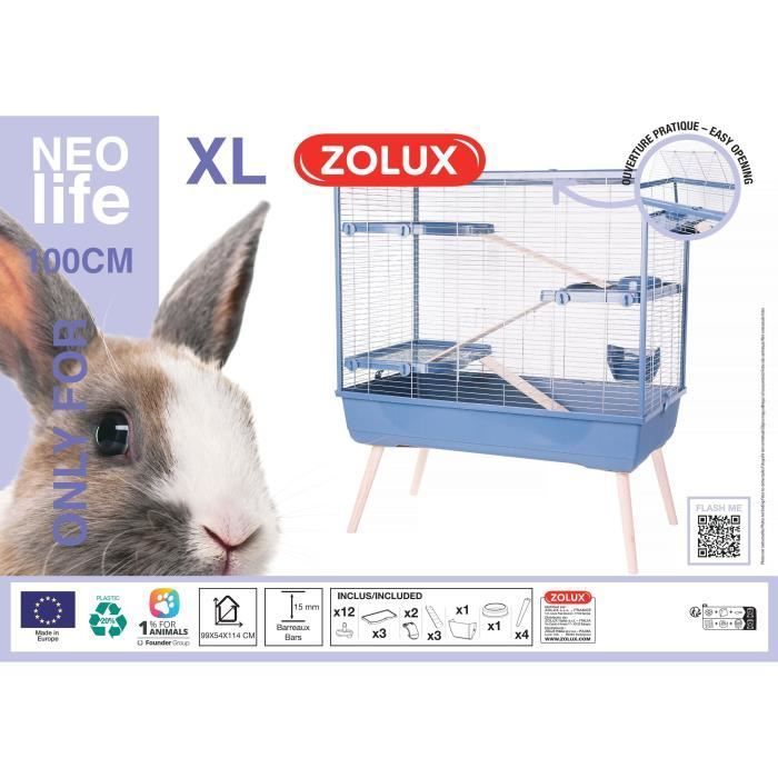 ZOLUX Neolife förhöjd gnagarbur - 3 nivåer för kaniner - 99 x 54 x 114 cm - Blå