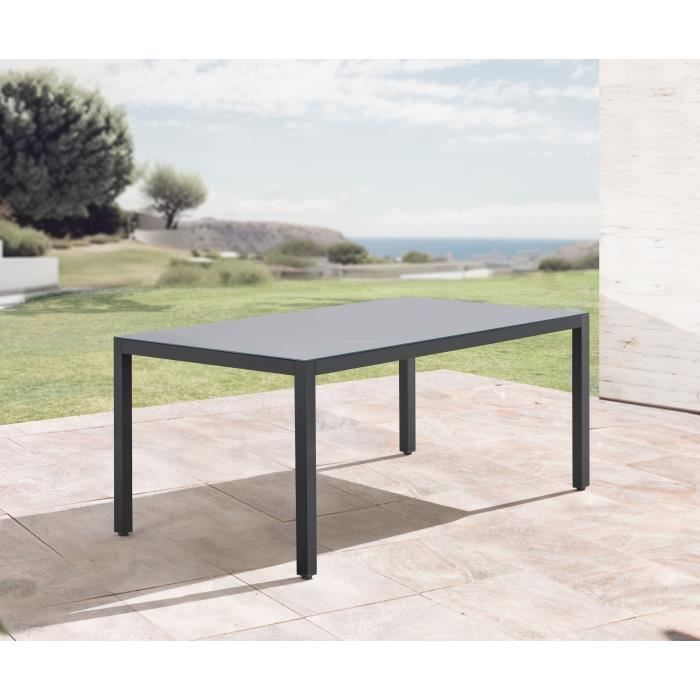 Conjunto de comedor de jardín: mesa de 180 cm + 8 sillas - Estructura de aluminio - Tablero de cristal templado - Gris