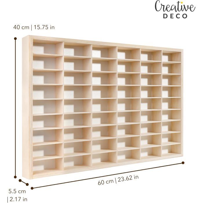 Étagère murale - CREATIVE DECO - Voitures Miniatures - 54 Compartiments - 60x40x5,5 cm - Bois Naturel