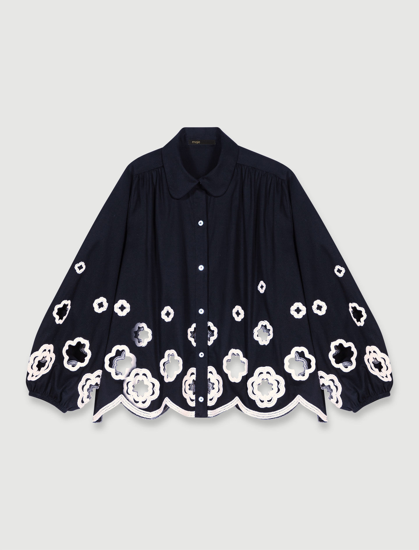 Shirt met gehaakte klavertjes - Zwart