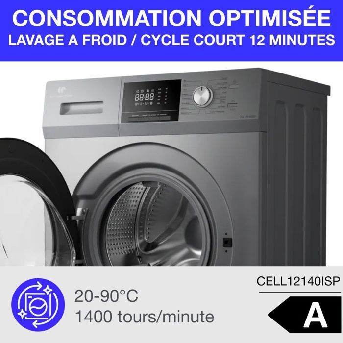 Lavatrice a oblò - CONTINENTAL EDISON - CELL12140ISP - 12 kg - Induzione - 60 cm - 1400 giri/min - Argento