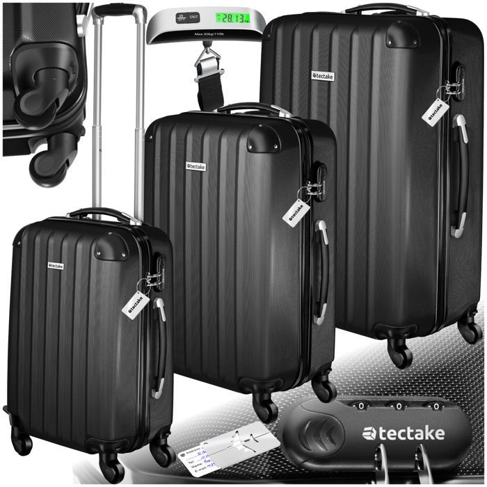 Maleta - TECTAKE - Juego de 3 maletas TALIA de plástico ABS de 75 x 50 x 30 cm - Negra