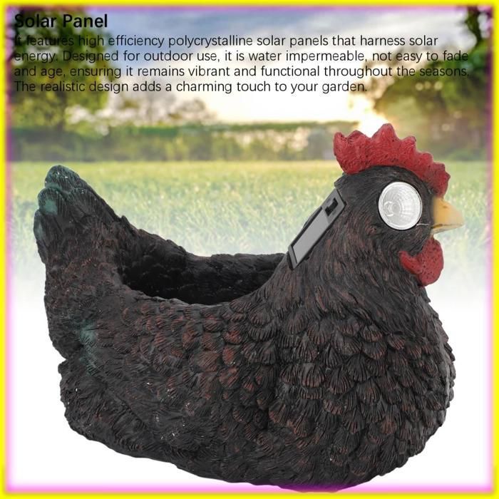 Maceta de resina con forma de gallina para suculentas de keenso con luz solar con sensor de luz automático para jardín artificial, marrón/negro.