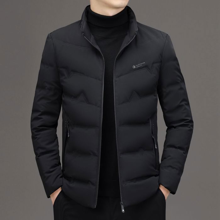 Chaqueta acolchada informal de negocios para hombre con cuello alto - Color liso - Negro