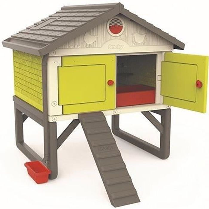 Smoby - Cot Cot Cottage - Poulailler Plastique - Capacité 5 Poules - Nettoyage Facile - Traitement Anti-UV - Fabriqué en France
