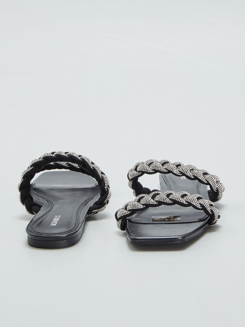Lage sandalen met strasssteentjes - ZWART