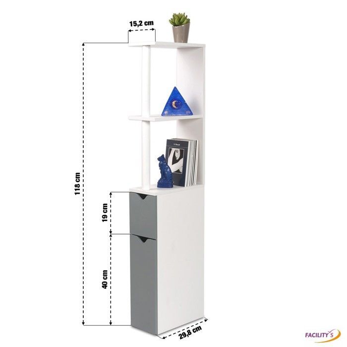 Toiletkast met houtlook en 2 grijze deuren