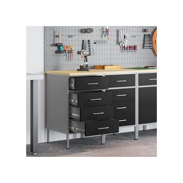 Armario de trabajo industrial - vidaXL - 100x55x85 cm - Negro y gris - Madera de ingeniería y acero - Cerraduras de leva