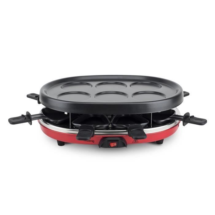 Parrilla para raclette H.KOENIG 4 en 1 - Para 8 personas - 900 W - Rojo/Negro