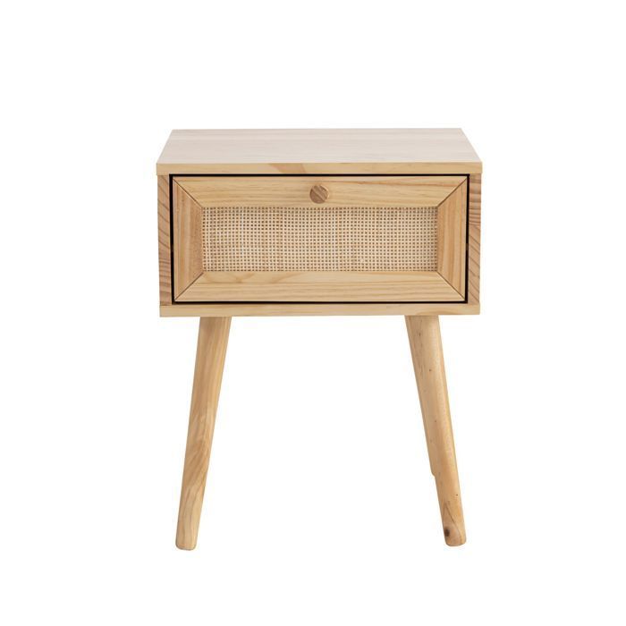 Chambre complète lit cannage enfant avec commode et chevet bois naturel ANNA 90x190 - Bois naturel - Terre de Nuit