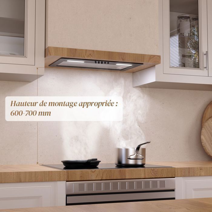 FIREGAS Hotte aspirante encastrée de 52 cm-Aspiration de 350m³/h-Efficace et silencieux-3 Vitesses-Noire-Classe énergétique A