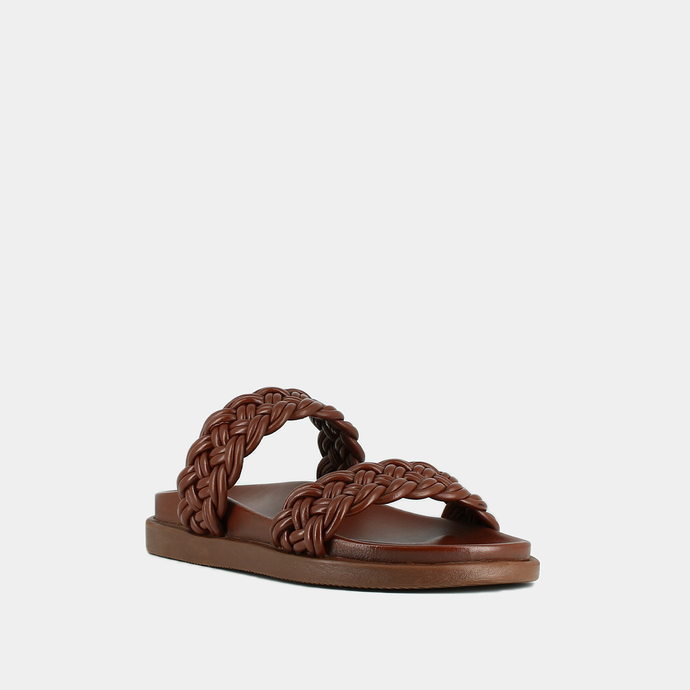Mules à brides entrelacées  en cuir marron