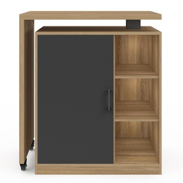 Mueble bar giratorio IDMARKET POLO, unidad de barra giratoria 2 en 1, efecto haya, puerta negra