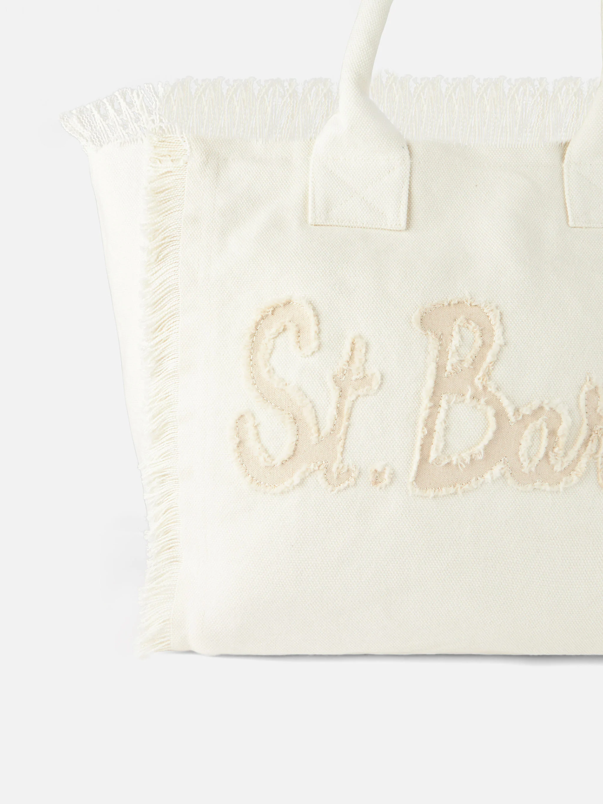 Beige Baumwoll-Tragetasche mit Saint Barth Logo-Patch und Reißverschlusstasche | MC2 Saint Barth
