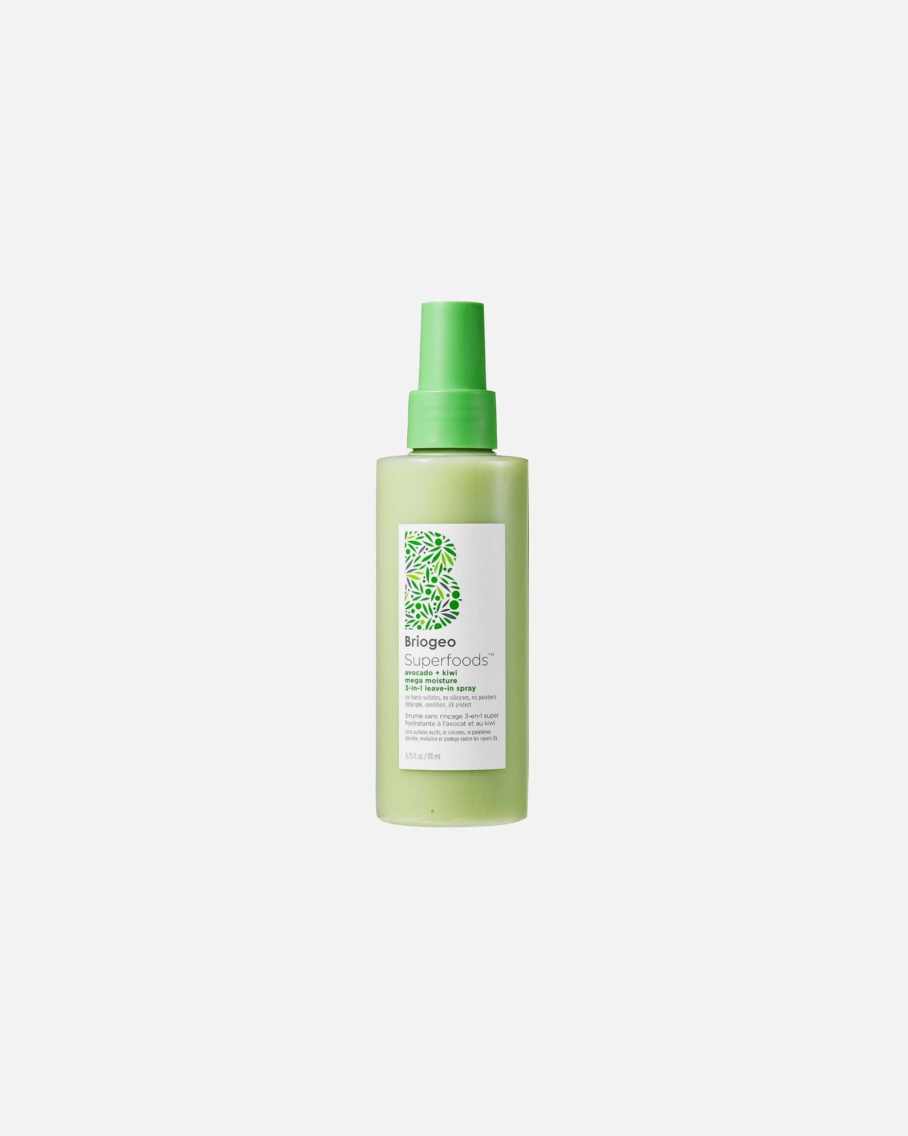 Briogeo nenoskalojamais kondicionieris Superfoods™ avokado + kivi Mega Moisture 3-in-1 nenoskalojamais sprejs - 170 ml