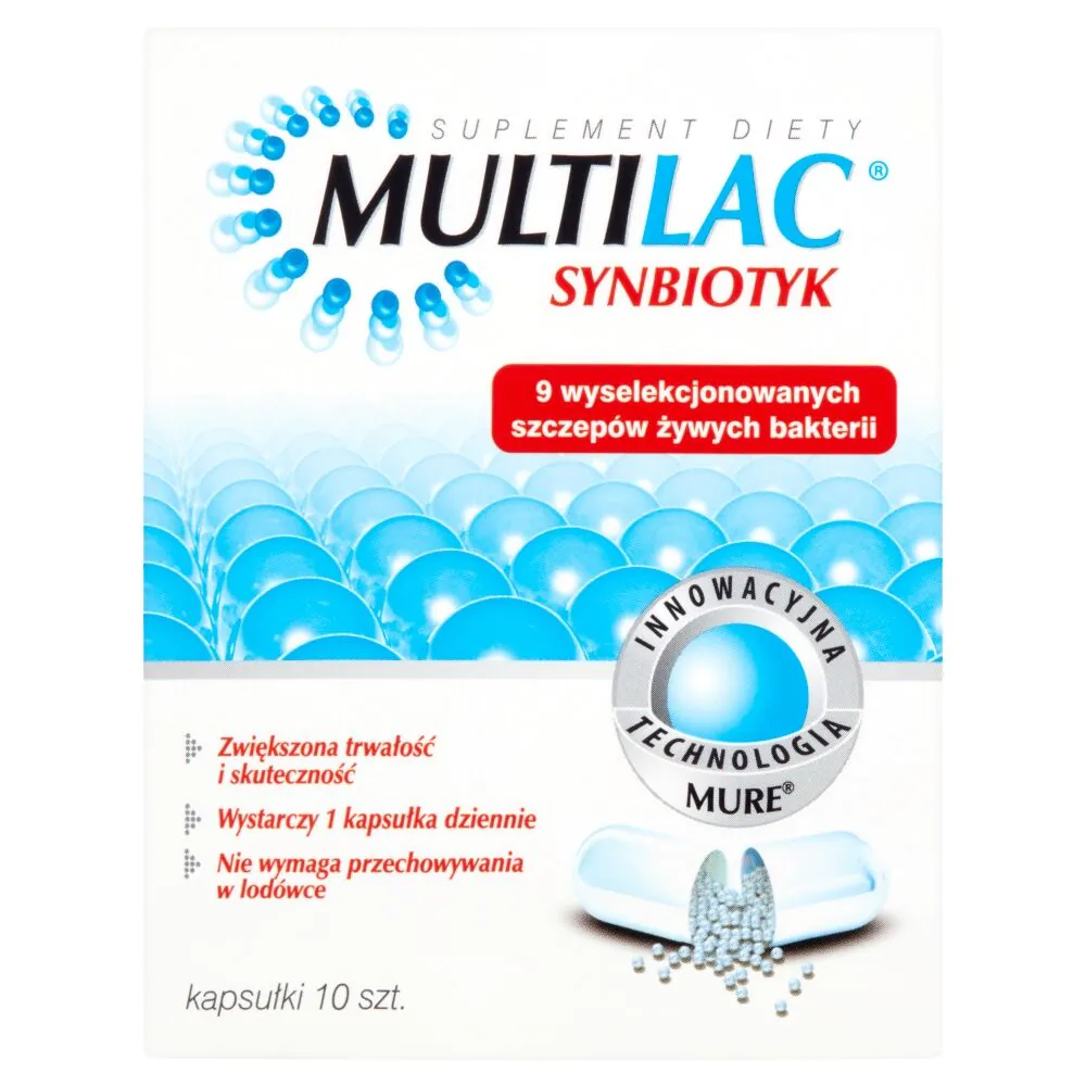 Multilac Suplement diety zawierający żywe kultury bakterii, 10 kaps.