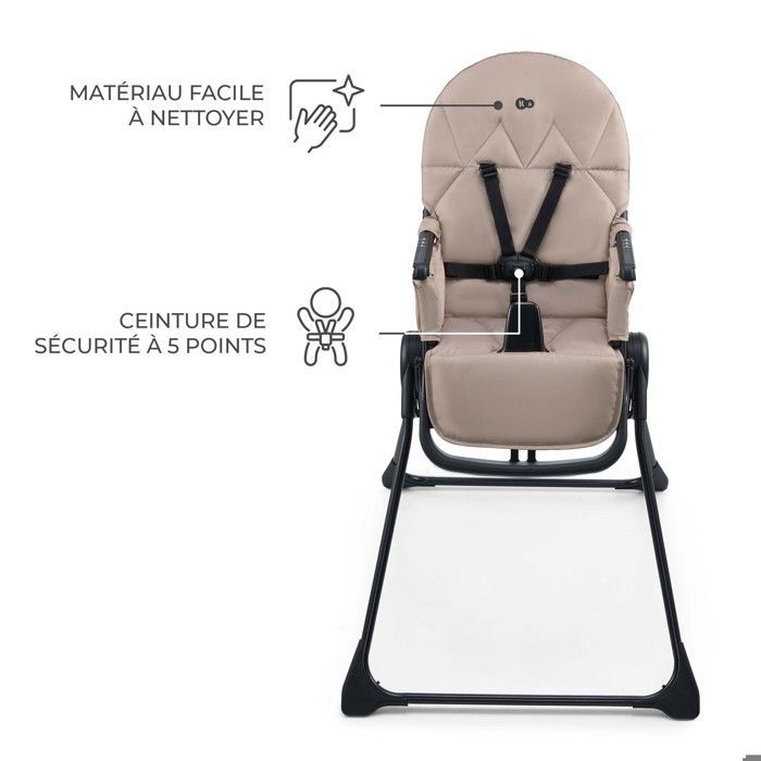 Seggiolone Kinderkraft BINCI, ultracompatto, pieghevole, portata massima 5 kg, 3 posizioni di altezza, cintura di sicurezza a 5 punti, poggiapiedi, colore beige.