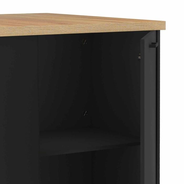 IDMARKET TIBO 120cm Central Island in black wood with beech-effect worktop