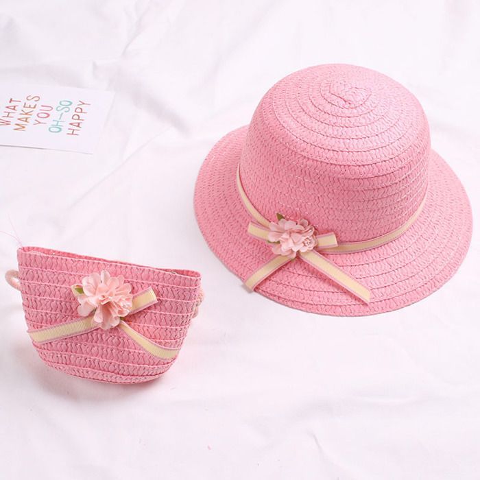 FUNMOON Sombrero de paja transpirable para niño, sombrero de sol para bebé con bolso, protección UV, colección de verano - 613051