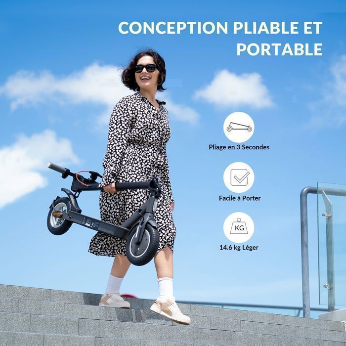 Patinete elétrico dobrável 5TH WHEEL V30PRO - Sinais de mudança de direção em LED - Rodas de 10