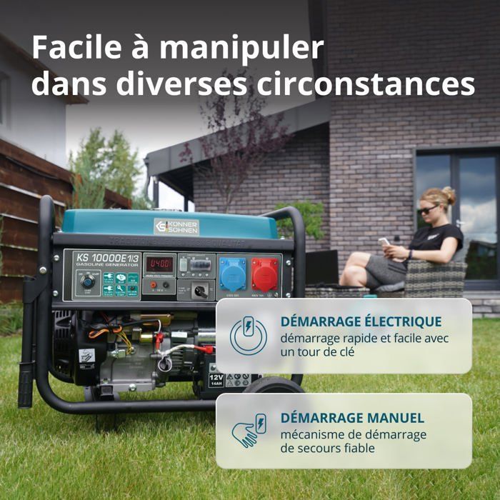 Groupe électrogène essence KS 10000E-1-3, système de commutation de phase (VTS) d'une puissance maximale (230V/400V) de 7500W/8000 W