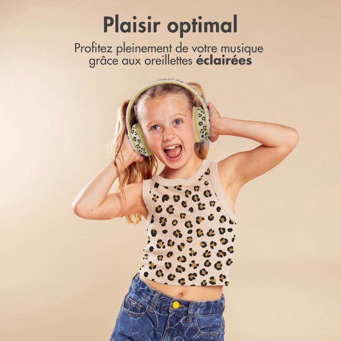 Speciale editie draadloze koptelefoon voor kinderen met ledverlichting en AUX-kabel - luipaardprint imoshion