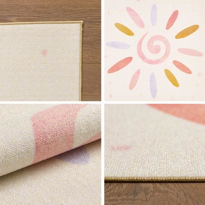 Tapis de chambre d'enfant - SIMPEX - Design Soleil - Crème - Lavable et antidérapant