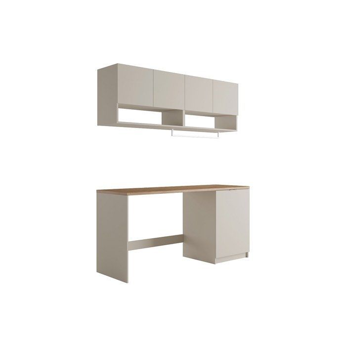 Mueble de lavandería para lavadora con encimera - 182 cm de ancho - Color beige y natural claro - NATAJI