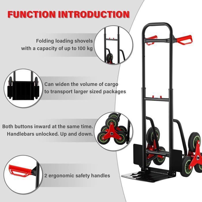 Chariot Diable Pliable-200 kg Capacité de charge,Hauteur réglable 80-112cm, Chariot de Transport de Bagages