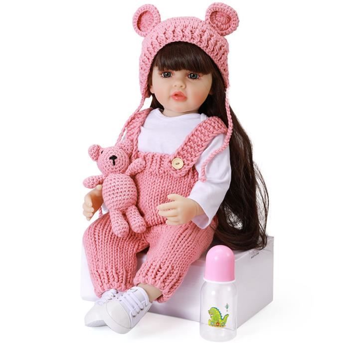 Muñeca bebé reborn - A2 - 55 cm - Silicona - Cabello largo - Accesorios incluidos
