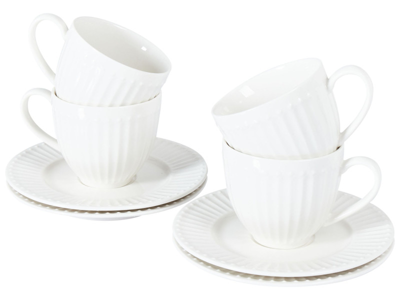 Zestaw 4 filiżanek ze spodkami z porcelany biały