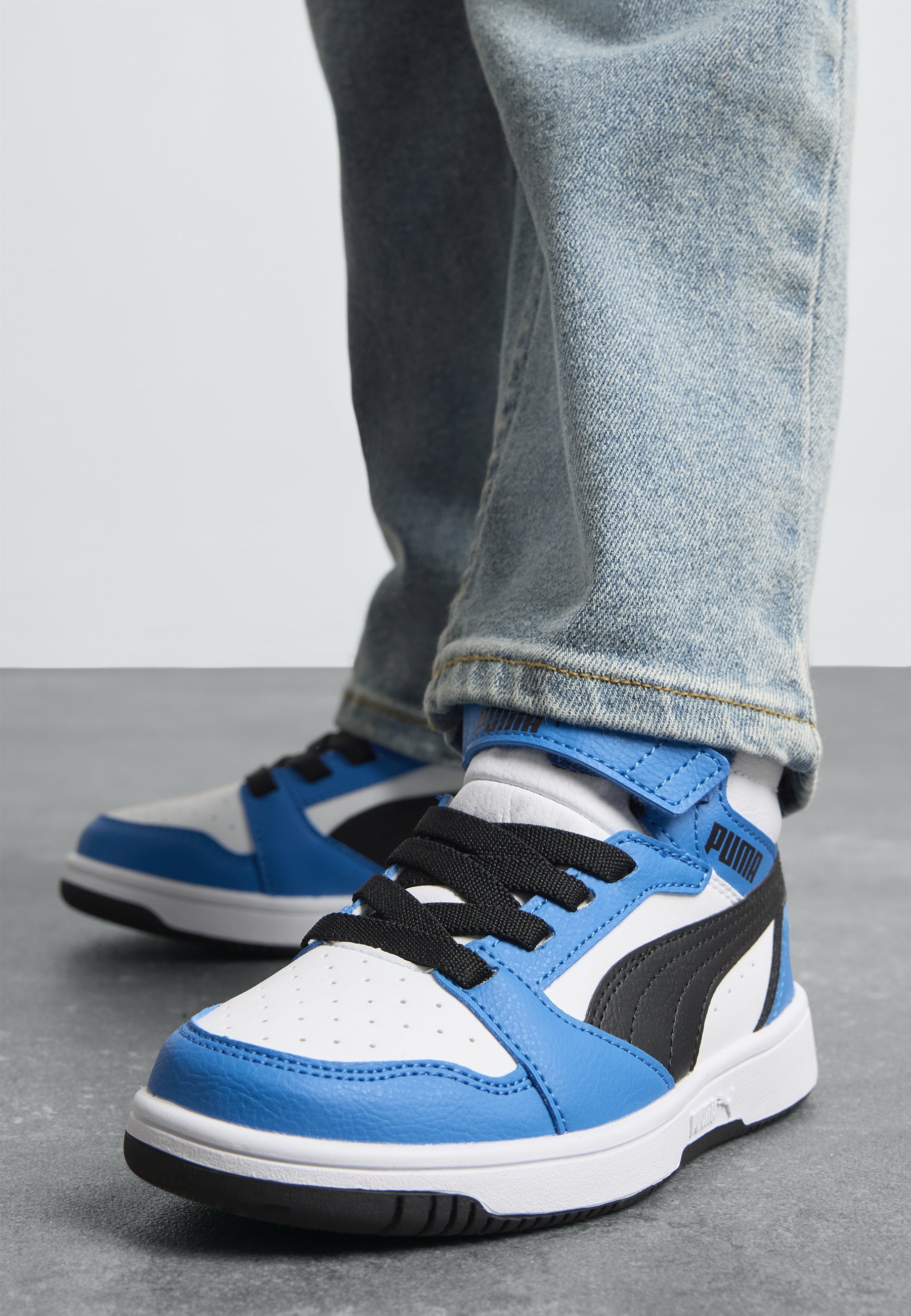 Puma REBOUND V6 MID UNISEX - Scarpe da ginnastica alte - bianco/nero/blu racing