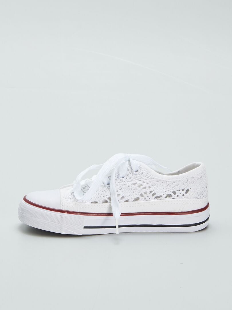 Geperforeerde canvas sneakers - WIT