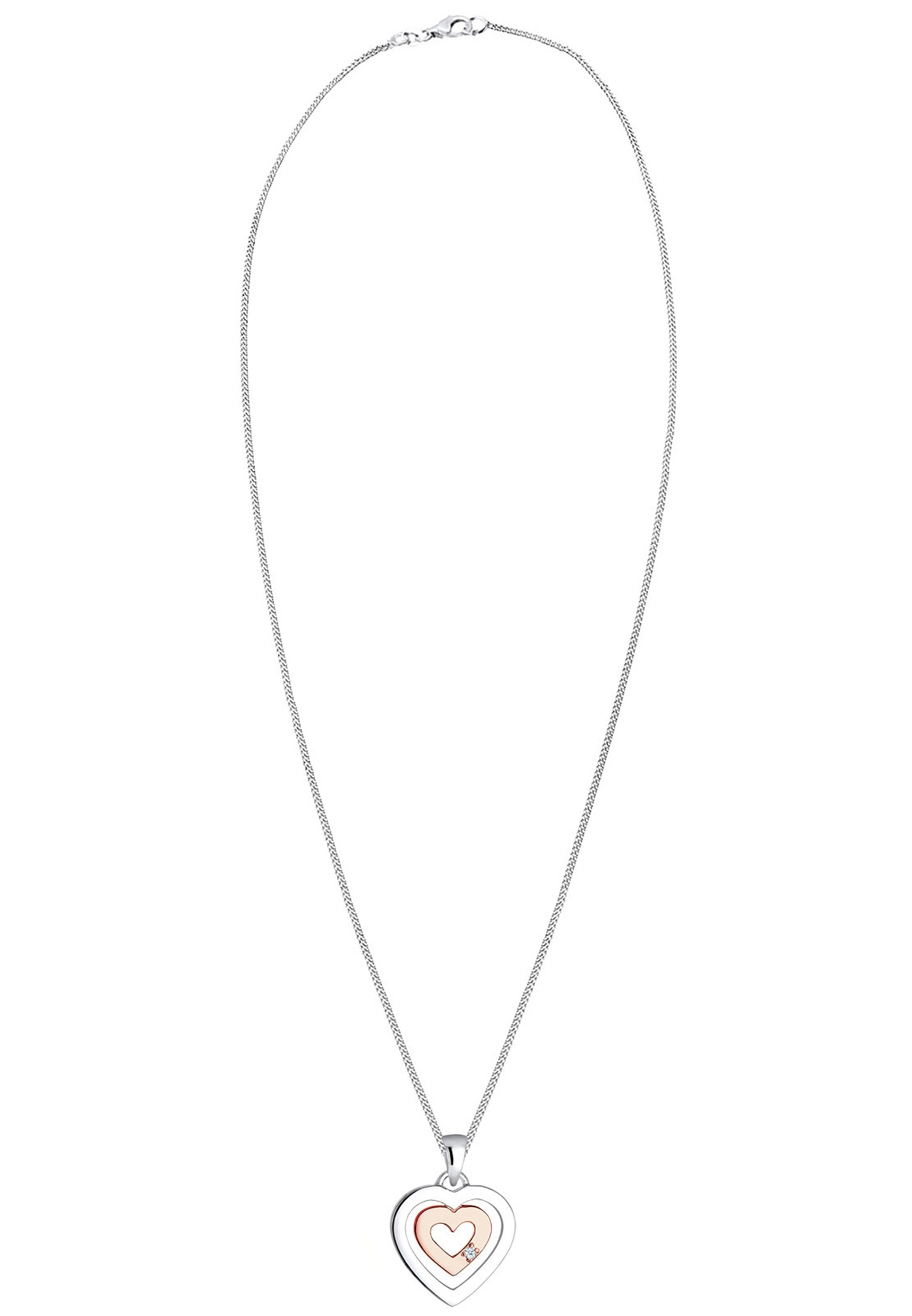 Elli DIAMONDS Femme Pendentif Coeur Bicolore avec Diamant (0,02 ct.) en Argent Sterling 925
