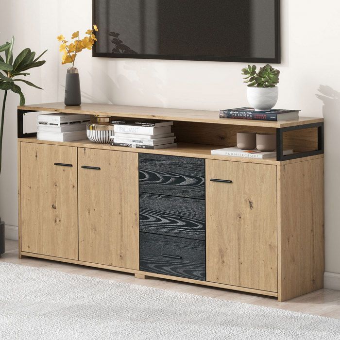 Credenza in stile industriale con tre ante e tre cassetti - FOTOPRO - Cucina - Legno - Marrone - 150*35*75,9 cm