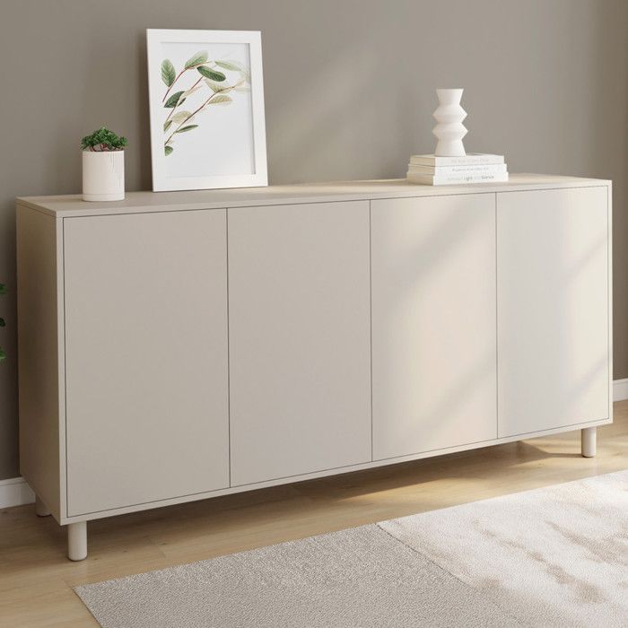 IDMARKET Buffet 160 cm BERTILLE 4 portes bois coloris beige
