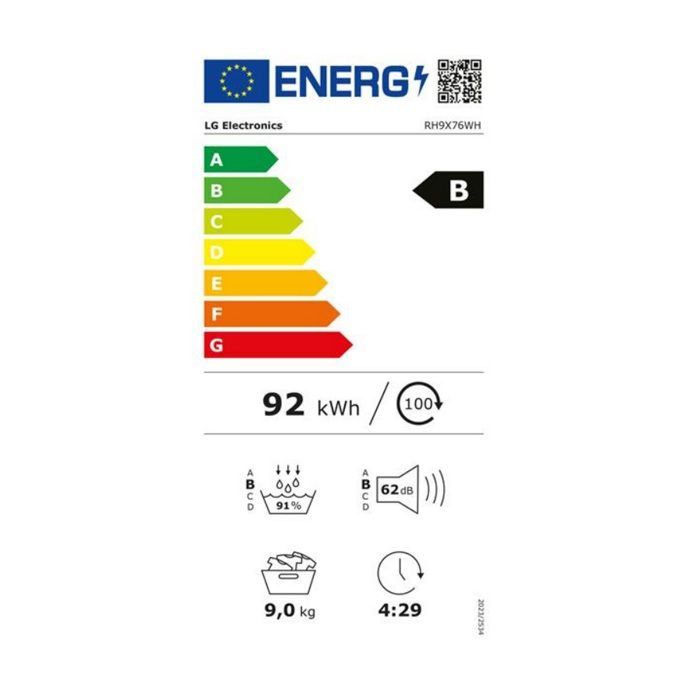 Secadora de ropa LG con bomba de calor, 9 kg, 60 cm - RH9X76WH